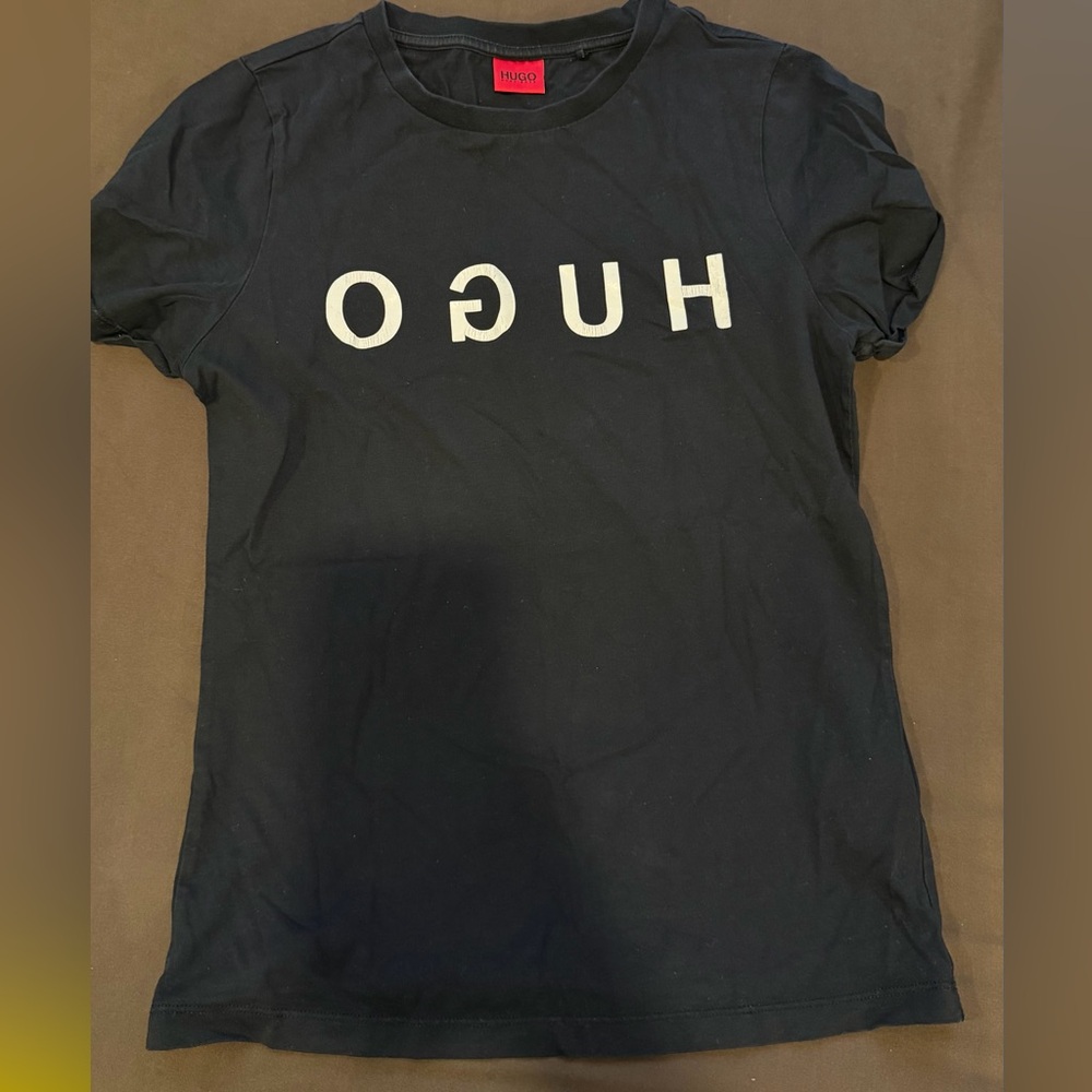 HUGO Black Tee with White Reverse Logo